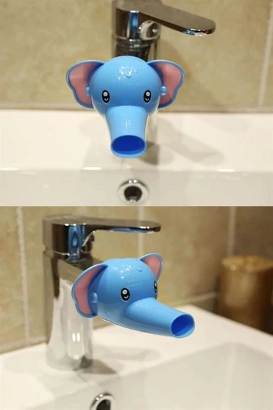 BUFFER® Çocuklar İçin Eğitici ve Güvenli Musluk Uzatıcı Genişletici Başlık Aparatı Fil Figürlü - Resim 8