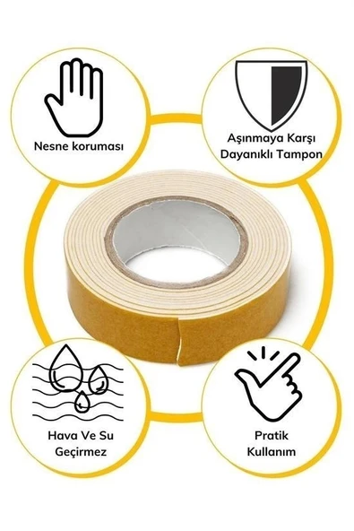 BUFFER® Çok Amaçlı Tüm Yüzeylerde Kullanıma Uygun Beyaz Çift Taraflı Köpük Sünger Montaj Bant - Resim 8