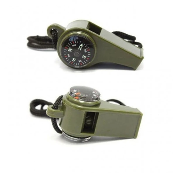 Çok Fonksiyonlu Düdük Pusula  Kamp Termometre Acil Survival Dişli Düdük - Resim 3