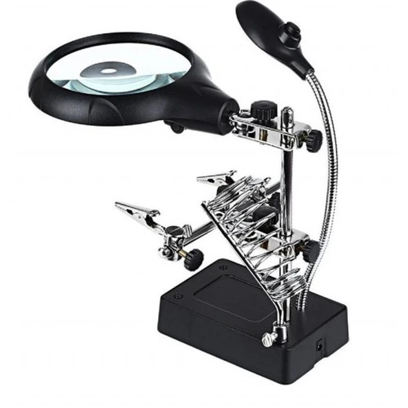 Masa Üstü Mandallı 2.5X90 Mm 7.5X34 Mm Mercekli Adaptörlu Işıklı Büyüteç ürün görseli