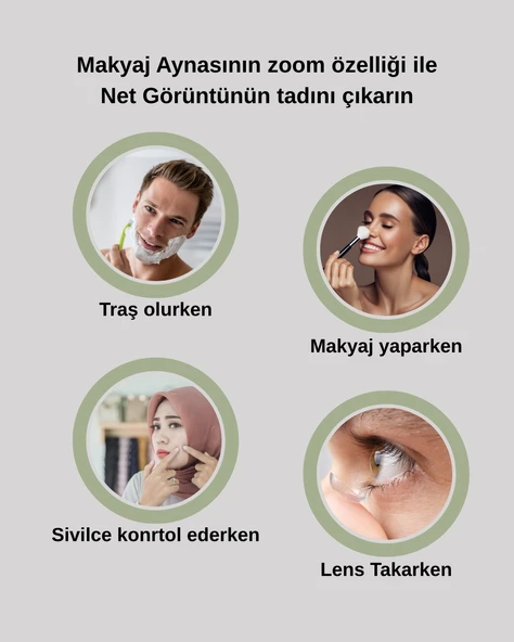 Duvara Monte Led Işıklı Krom Makyaj Aynası | Zoom Özellikli Premium Kozmetik Ayna | Ayarlanabilir Tasarım | Otel Buklet Serisi - 8