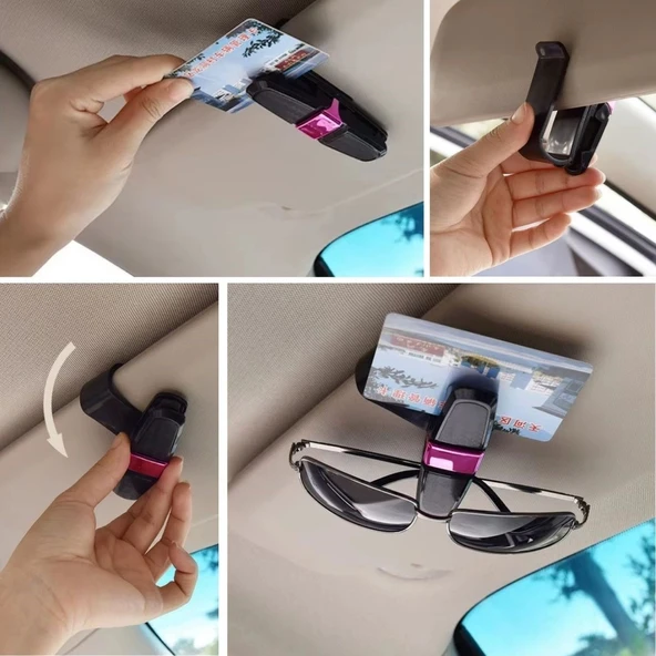 BUFFER® Araç İçi Güneşliğe Takılan 2'li Gözlük,Kart,Para Takmalık Aparat - Resim 3