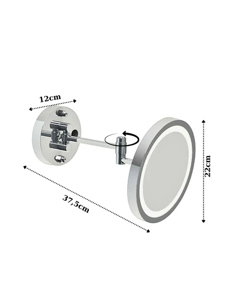 Duvara Monte Led Işıklı Krom Makyaj Aynası | Zoom Özellikli Premium Kozmetik Ayna | Ayarlanabilir Tasarım | Otel Buklet Serisi - 3