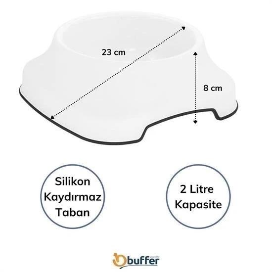 BUFFER® Silikon Kaydırmaz Taban Plastik Kedi ve Köpek Mama ve Su Kabı 2 L - 3