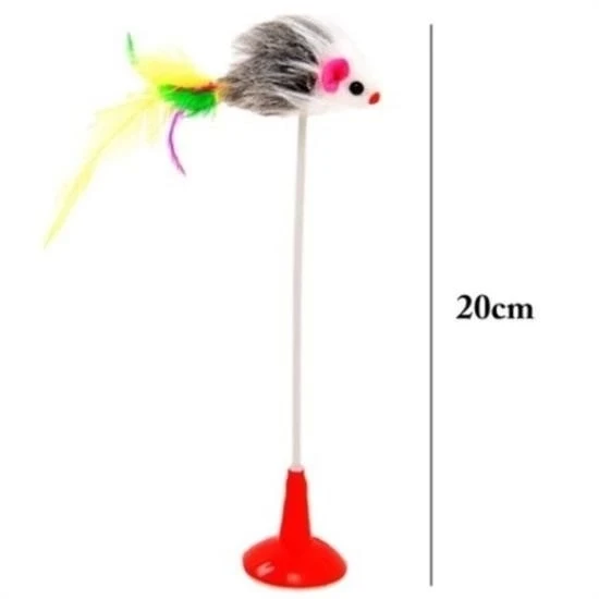 BUFFER® 2li Vantuzlu Fareli Tüylü Hareketli Çanlı ve Esneyen Eğlenceli Peluş Kedi Oyuncağı - Resim 5