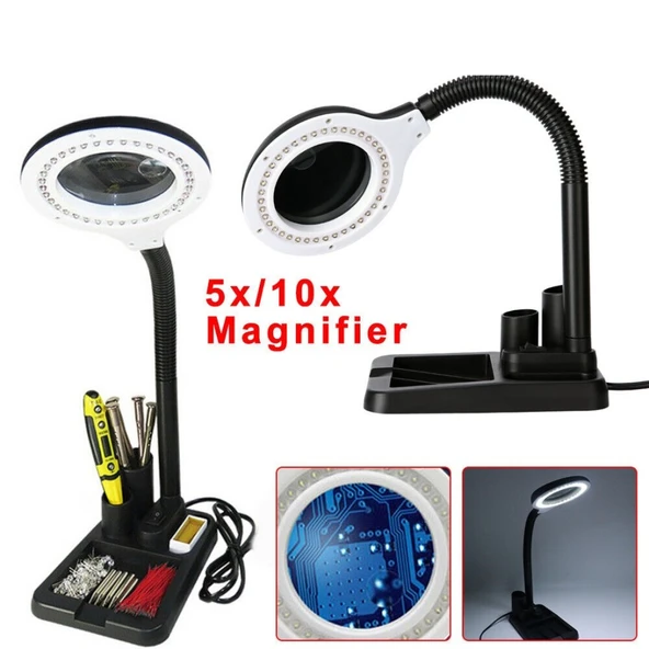 Esnek 5X /10X 40 Led Işıklı Büyüteç - Lamba Büyüteç Okuma - Çalışma Lehim Masa Lambası A808 - Resim 3