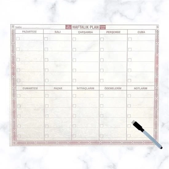 BUFFER® Şeffaf Kendiliğinden Yapışkanlı Kalemli Haftalık Planlayıcı 40cm-50cm ürün görseli 1