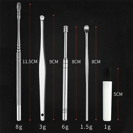 BUFFER® 6 Parça Paslanmaz Çelik Kulak Balmumu Toplayıcı Çıkarıcı Temizleyici Bakımı Çubuk Seti - Resim 3