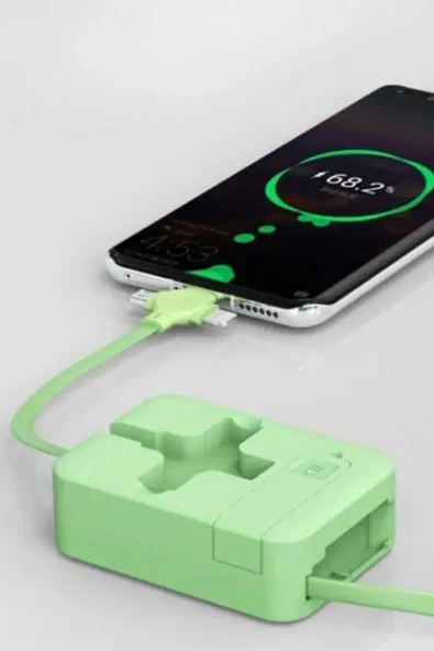 BUFFER® Cep Tipi Telefon Tutuculu Makaralı Uzayıp Kısalabilen 3'ü 1 Arada USB Şarj Kablosu - Resim 7