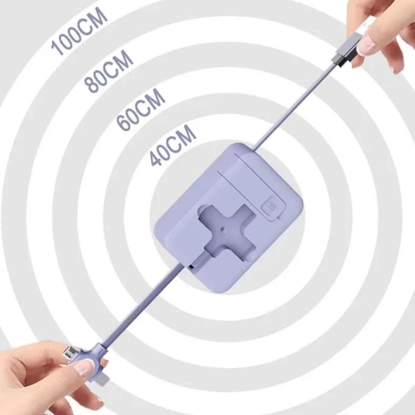 BUFFER® Cep Tipi Telefon Tutuculu Makaralı Uzayıp Kısalabilen 3'ü 1 Arada USB Şarj Kablosu - Resim 5