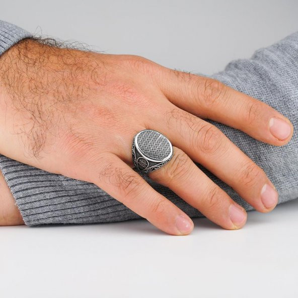 Hasır Desenli Oval 925 Ayar Gümüş Yüzük - Resim 2