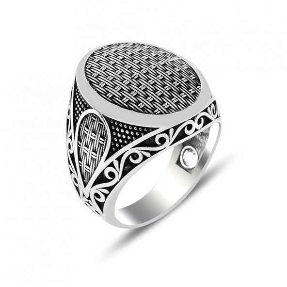 Hasır Desenli Oval 925 Ayar Gümüş Yüzük - Resim 3