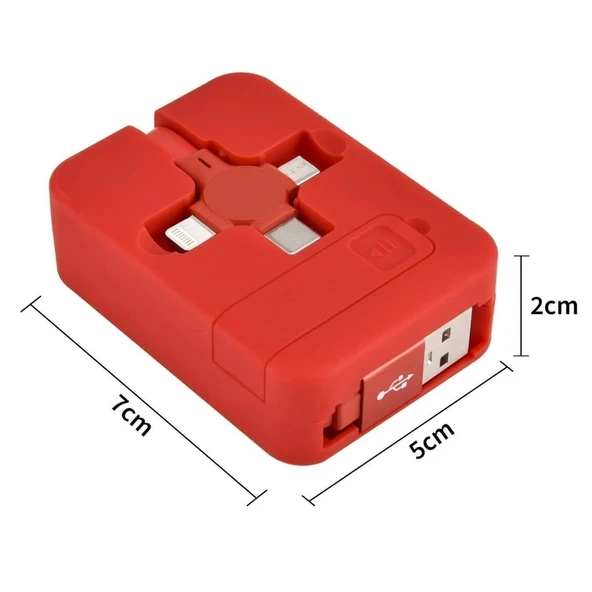 BUFFER® Cep Tipi Telefon Tutuculu Makaralı Uzayıp Kısalabilen 3'ü 1 Arada USB Şarj Kablosu - Resim 3