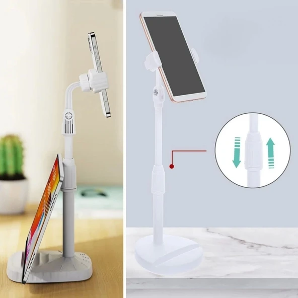 BUFFER® Masa Üstü Tablet ve Telefon Tutucu Plastik Aparat Beyaz Telefon Standı - Resim 5