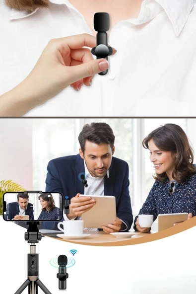 BUFFER® Type C Uyumlu İphone Dönüştürücülü Kablosuz Yaka Mikrofonu Android ve İphone Uyumlu Mini Mikrofon - Resim 7