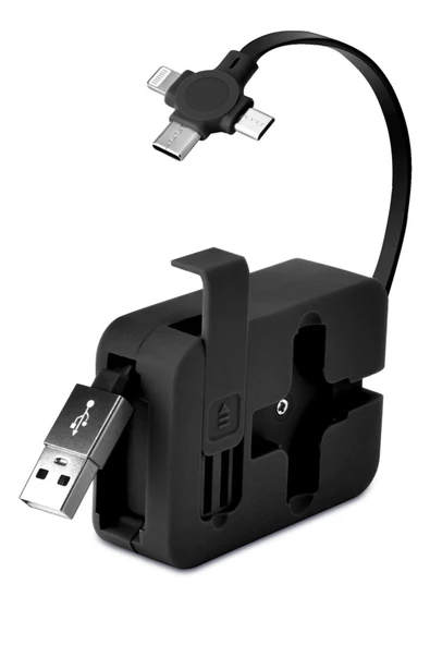 BUFFER® Cep Tipi Telefon Tutuculu Makaralı Uzayıp Kısalabilen 3'ü 1 Arada USB Şarj Kablosu - Resim 6