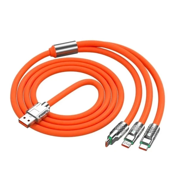 BUFFER® 3 in 1 Type-C + Micro Usb + Lightning Hızlı Şarj Kablosu Silikon Kablo 1 Metre Opp Ambalaj ürün görseli 1
