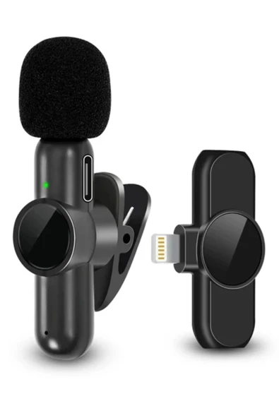 BUFFER® Type C Uyumlu İphone Dönüştürücülü Kablosuz Yaka Mikrofonu Android ve İphone Uyumlu Mini Mikrofon - Resim 8