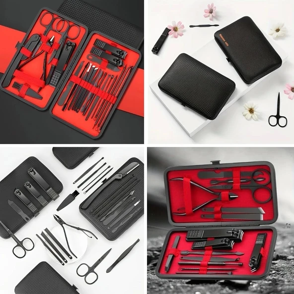 BUFFER® 24 Parça Kendiliğinden Deri Çantalı Seyahat Tipi Manikür Pedikür Seti - Resim 3