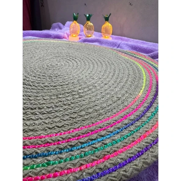 DecoHandy 39cm Neon Renkli Şeritli Jüt Örme Supla Amerikan Servis - Resim 3