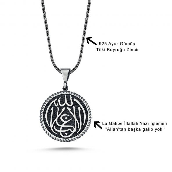 Allahtan Başka Galib Yoktur Yazılı 60 cm 925 Gümüş Kolye - Resim 2