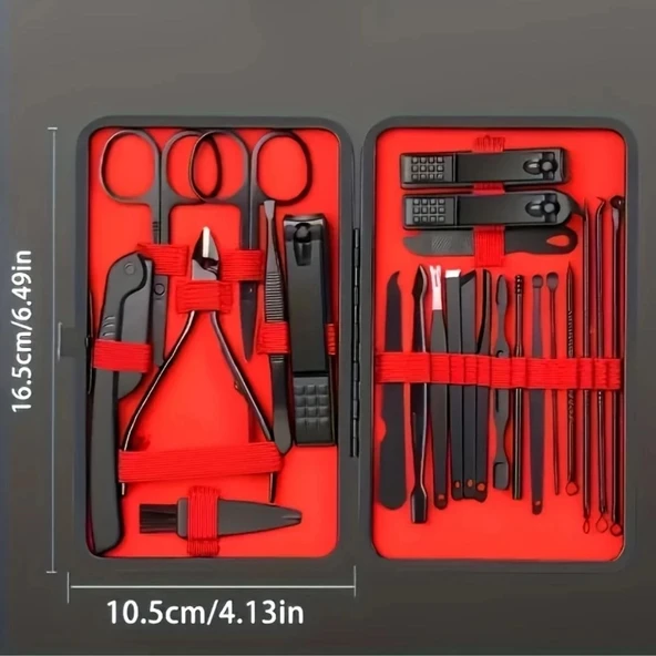 BUFFER® 24 Parça Kendiliğinden Deri Çantalı Seyahat Tipi Manikür Pedikür Seti - Resim 4