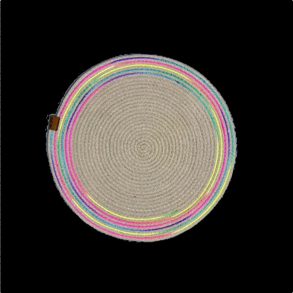 DecoHandy 39cm Neon Renkli Şeritli Jüt Örme Supla Amerikan Servis - Resim 2