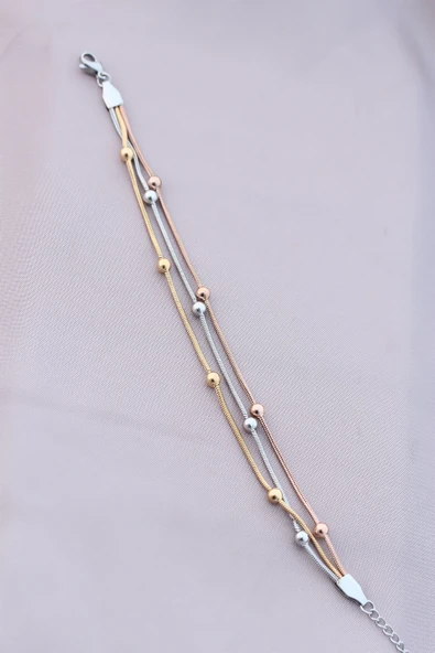 316L Kararmaz Çelik Gümüş Renk Top Zincirli Kadın Bileklik - TJ-BB4172 - Resim 2