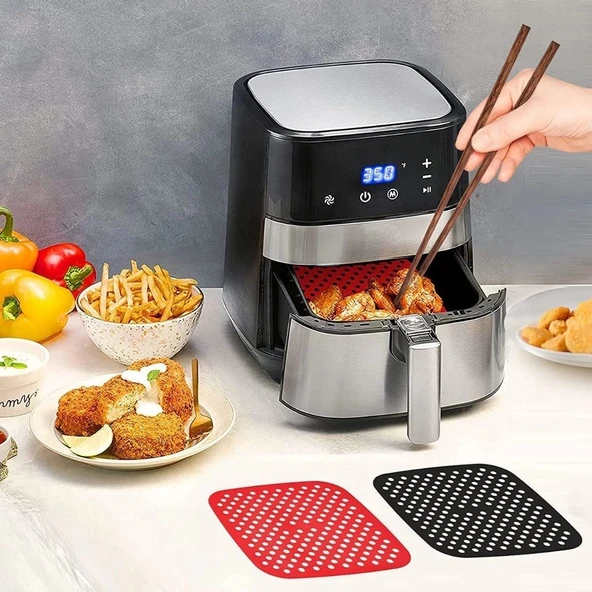 BUFFER® Siyah Isıya Dayanıklı Yıkanılabilir Silikon Fırın Ve Airfryer Kare Model Pişirme Matı 21,5 Cm - Resim 7