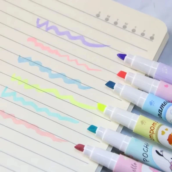 6'lı Fosforlu Kalem Seti - Sanrio Karakterleri, Kuromi, Hello Kitty - 4