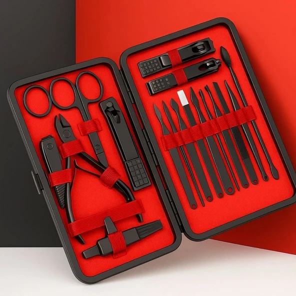 BUFFER® 24 Parça Kendiliğinden Deri Çantalı Seyahat Tipi Manikür Pedikür Seti ürün görseli 1