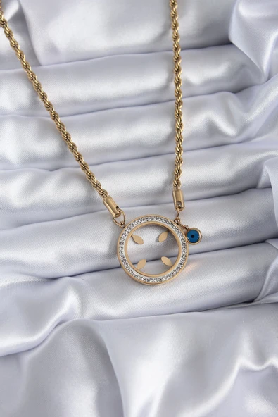 316L Çelik Gold Renk Burgu Zincir Altın Takılabilen Model Zirkon Taş Detay Kadın Kolye - TJ-BKO7784 ürün görseli