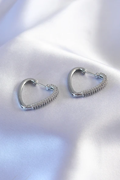 Gümüş Renk Zirkon Taşlı Kalp Model Kadın Küpe - TJ-BKP7239 ürün görseli