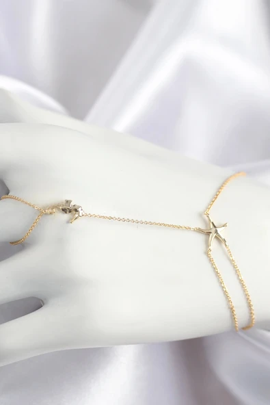 Pirinç Zirkon Taşlı Deniz Atı Ve Yıldız Model Gold Renk Şahmeran - 1