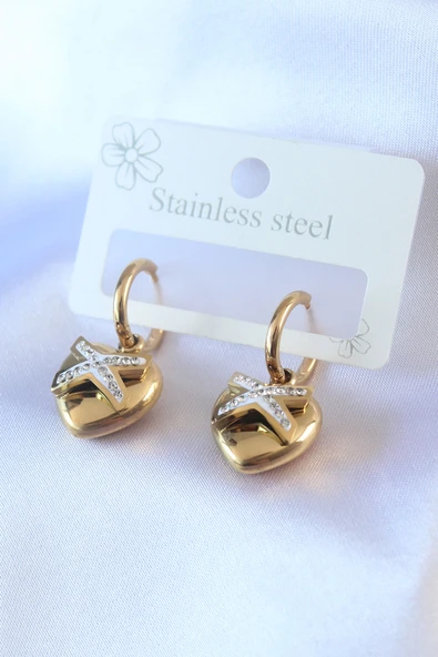 316L Çelik Gold Renk Zirkon Taş Detay Kalp Model Kadın Küpe - TJ-BKP7500 ürün görseli