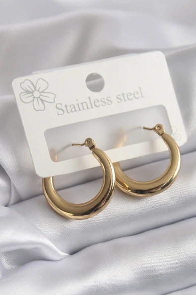 316L Çelik Gold Renk Halka Model Kadın Küpe - TJ-BKP8299 ürün görseli