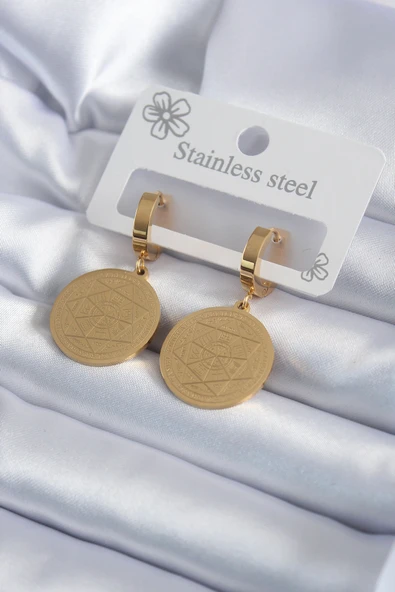 316L Çelik Gold Renk Pentagram Yıldızı İşleme Model Kadın Küpe - TJ-BKP7992 ürün görseli