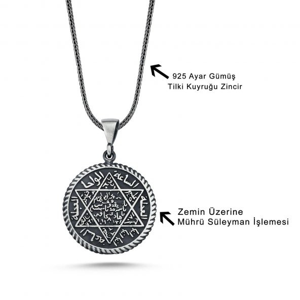 Mührü Süleyman Davut Yıldızı 60 cm 925 Gümüş Kolye - 2