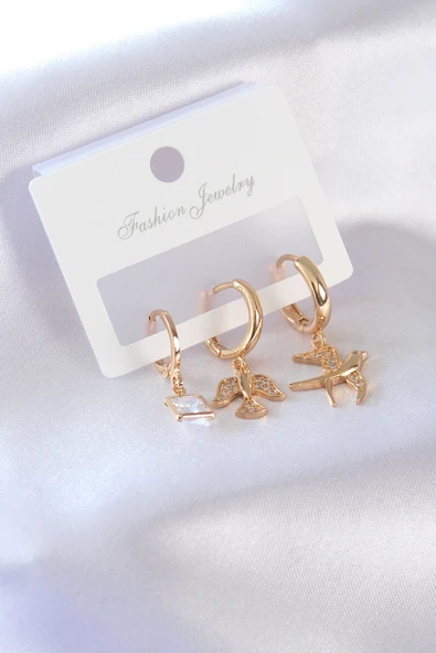 Gold Renk Kuş Figür Zirkon Taşlı Kadın Küpe - TJ-BKP7375 ürün görseli