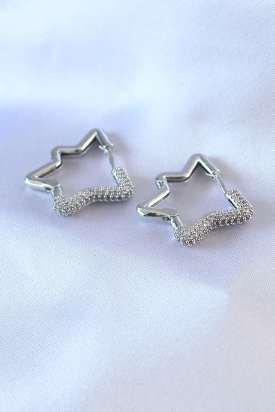 Gümüş Renk Yıldız Model Zirkon Taşlı Pirinç Kadın Küpe - TJ-BKP7528 ürün görseli