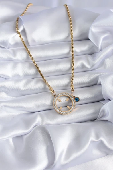 316L Çelik Gold Renk Burgu Zincir Altın Takılabilen Model Zirkon Taş Detay Kadın Kolye - TJ-BKO7784 - Resim 2