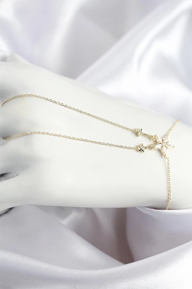 Pirinç Zirkon Taşlı Yıldız Model Gold Renk Şahmeran - 1