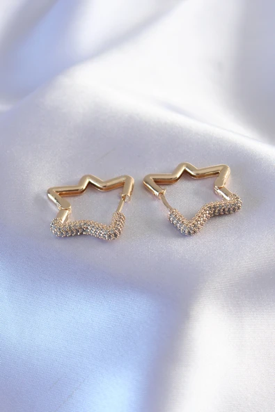 Gold Renk Zirkon Taşlı Yıldız Model Kadın Küpe - TJ-BKP7236 ürün görseli
