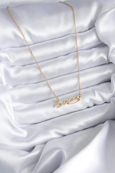 316L Çelik Zincir Gold Renk Atatürk İmzası Model Kadın Kolye - TJ-BKO7842 - Resim 2