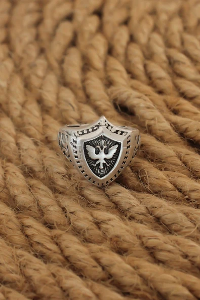 Antik Gümüş Renk Selçuklu Kartalı Ayarlanabilir Erkek Yüzük - TJ-EY583 ürün görseli