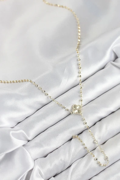 Pirinç Zirkon Taşlı Yonca Model Gold Renk Kadın Y Kolye - Resim 2