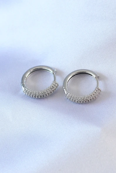 Gümüş Renk Zirkon Taşlı Halka Model Pirinç Kadın Küpe - TJ-BKP7525 ürün görseli