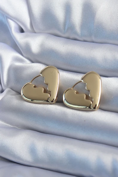 Gold Renk Kırık Kalp Model Pirinç Kadın Küpe - TJ-BKP8084 ürün görseli