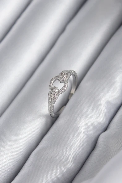 Pirinç Gümüş Renk Zirkon Taşlı Yılan Model Kadın Yüzük - TJ-BYK2922 ürün görseli