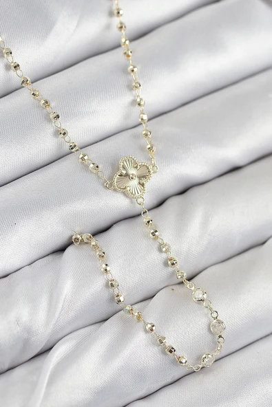 Pirinç Zirkon Taşlı Yonca Model Gold Renk Kadın Y Kolye ürün görseli